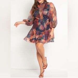 Eloquii Orange & Blue Ruffle Lace Metamorphosis Mini Dress Size 16